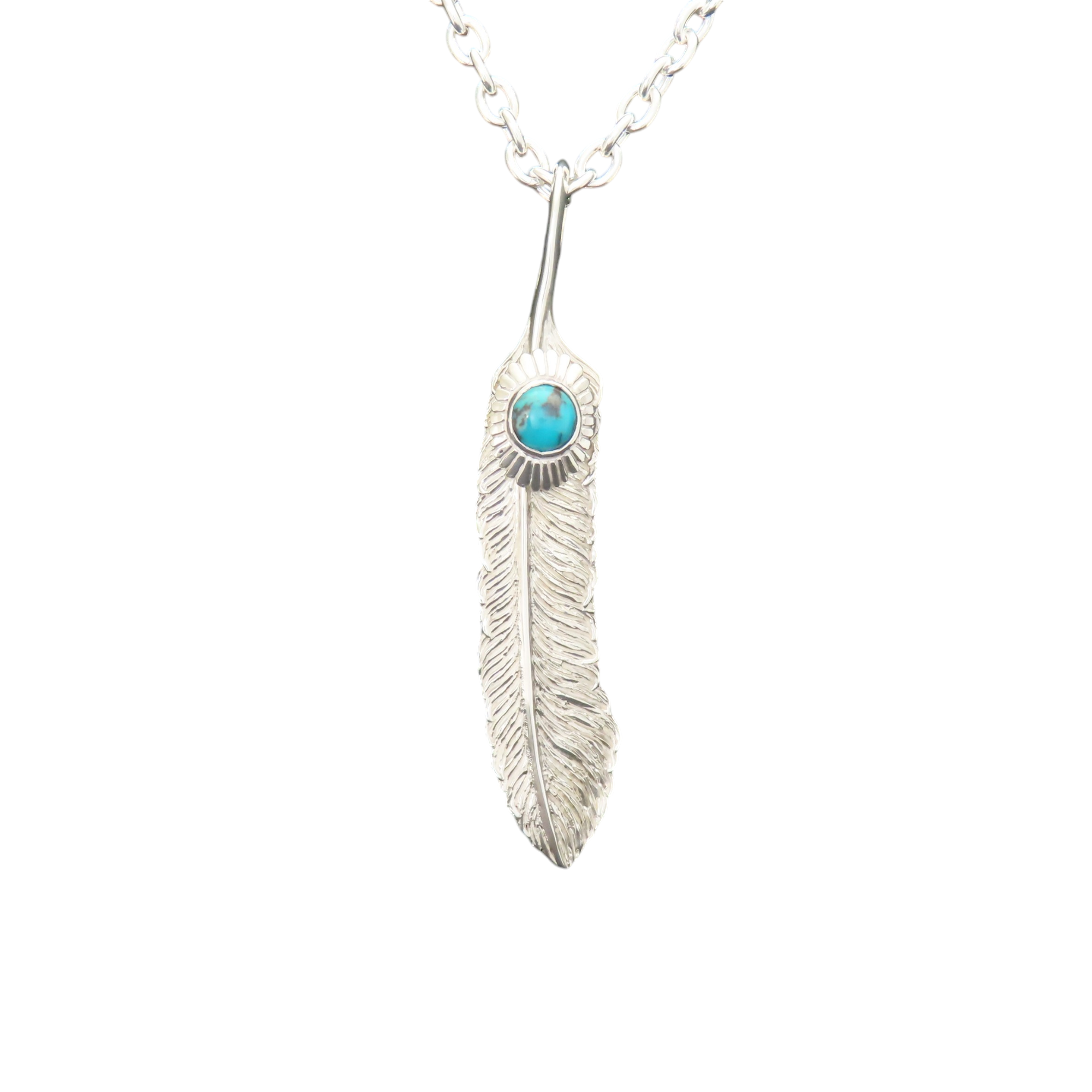 ターコイズフェザーネックレス L シルバー925 【刻印無料】 ターコイズ