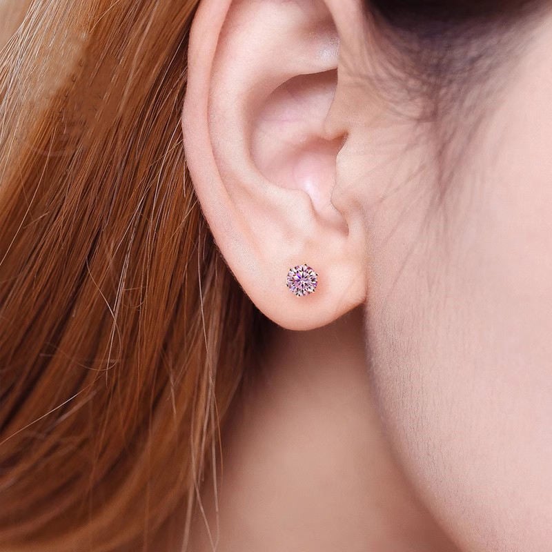 ピンク モアサナイト ピアス 1ct スタッドピアス 0.5ct ×2 一粒 両耳