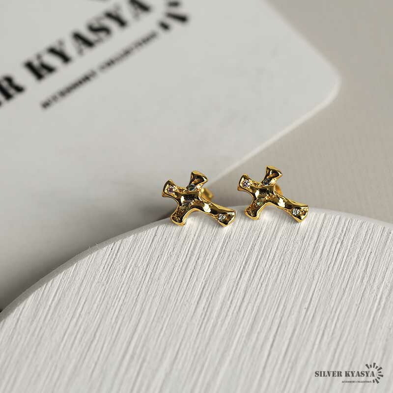 クロスピアス ゴールド シルバー 18K GP レディース イヤリング gold 2