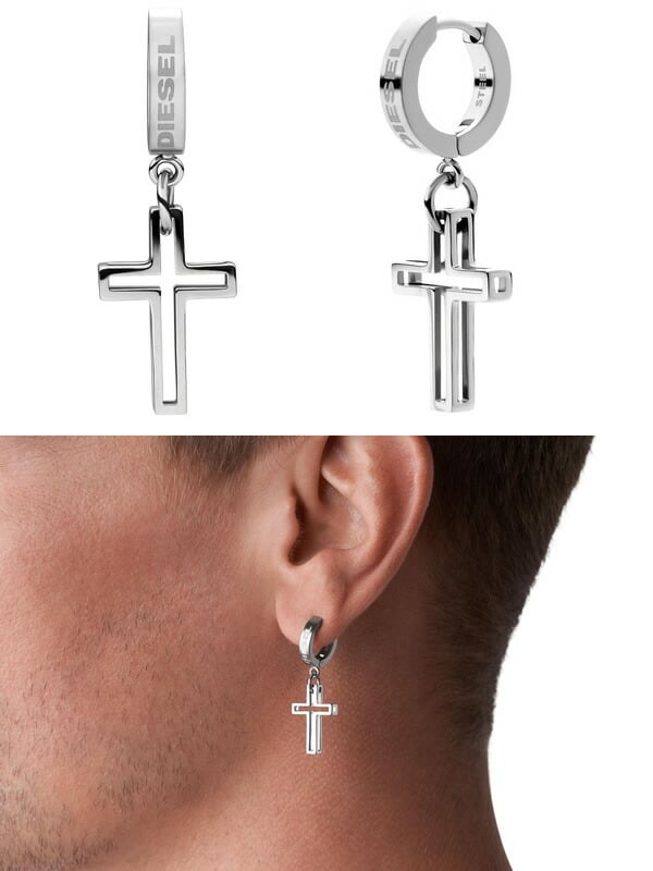 DIESEL ディーゼル ピアス アクセサリー クロス フープピアス 片耳用