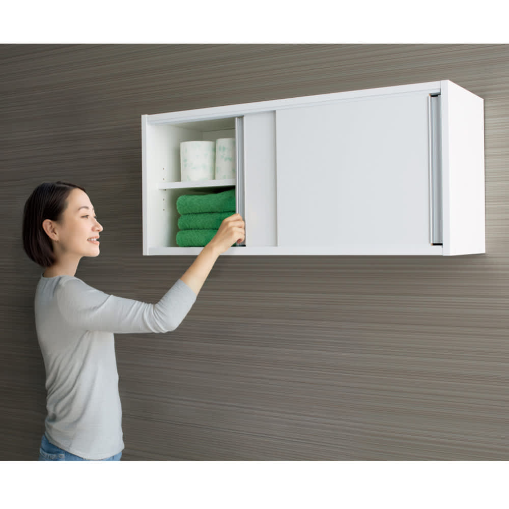 光沢仕上げ吊り戸棚 横型引き戸タイプ 幅90cm高さ40cm 通販 - ディノス