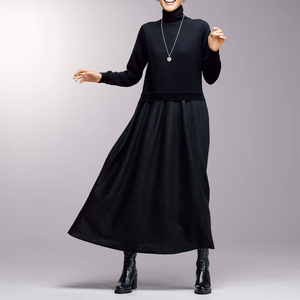 異素材ニット ドッキングワンピース 通販 - ディノス