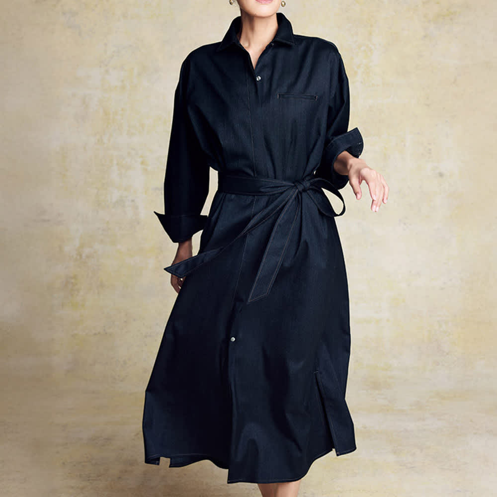 ZQウールデニム調素材 ロングシャツワンピース 通販 - ディノス