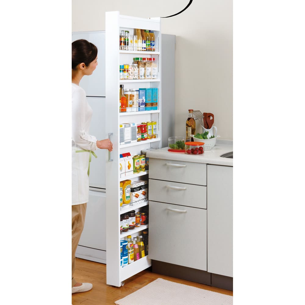 幅16奥行55cm］ リバーシブルキッチンすき間収納ワゴン 日本製 通販