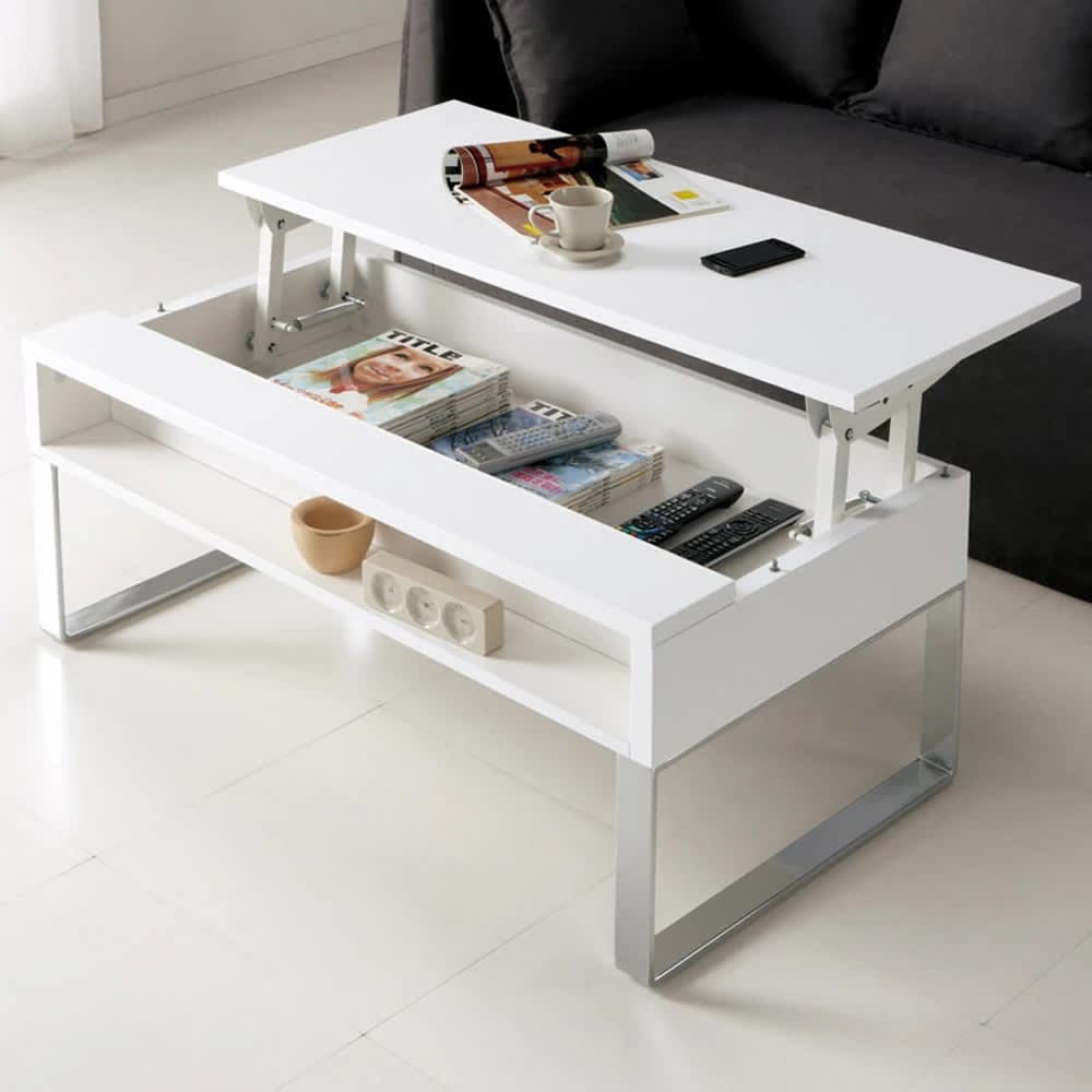 収納もたっぷり！腰かけながら使えるリフティングテーブル 幅90cm 通販