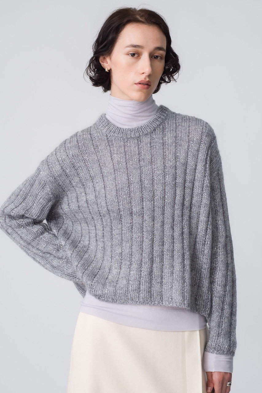 ebure(エブール)｜モヘアスパンコール クルーネックリブニットプル