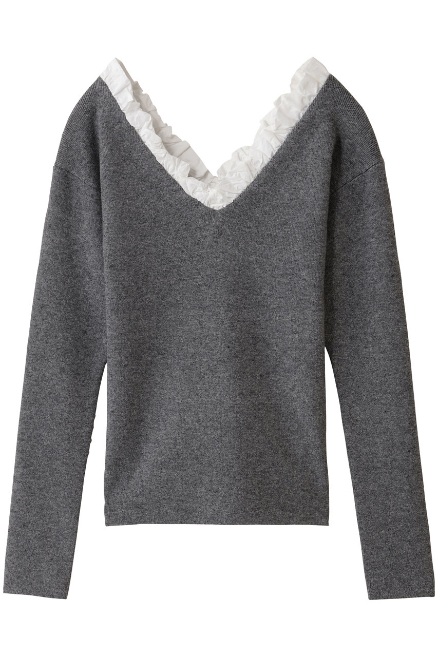 CLANE(クラネ)｜2WAY FRILL V NECK KNIT TOPS/ニット/GRAY の通販