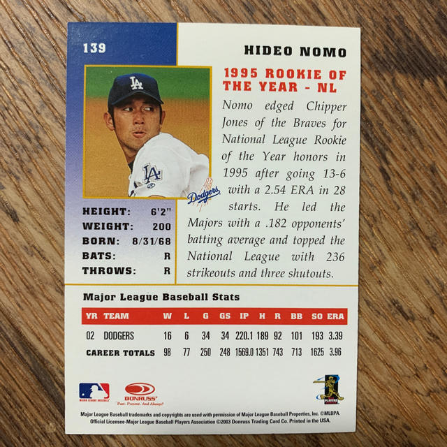 送料込】野茂英雄投手のChampion2003#139野球カード！の通販 by