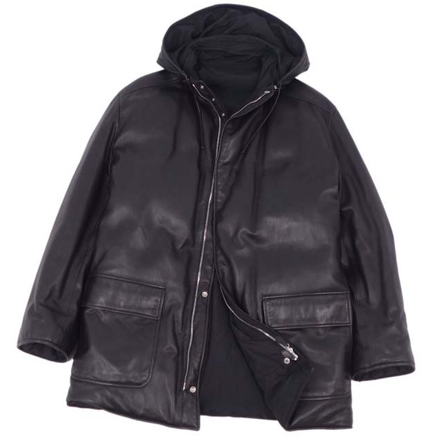 HERMES - エルメス レザー ダウン ジャケット コート リバーシブル