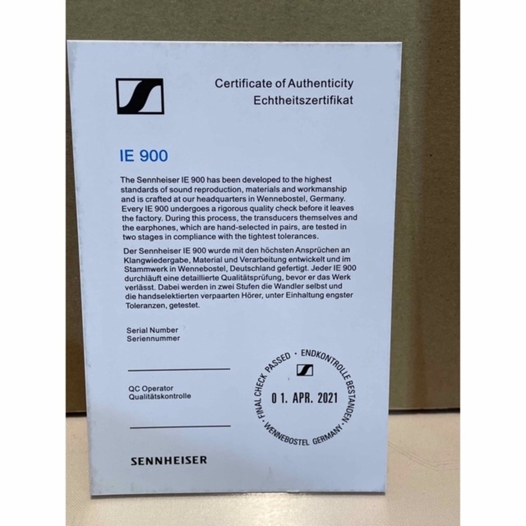 SENNHEISER - SENNHEISER IE900正規品！ニセモノ,DIY 見分け方記載あり
