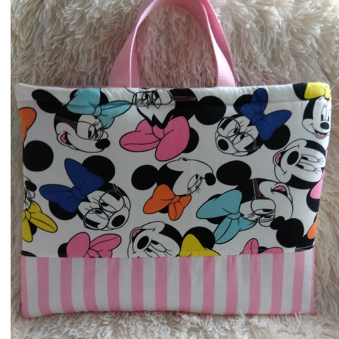 確認用24!入園グッズ 通園バッグ ストライプ レッスンバッグ ミッキー