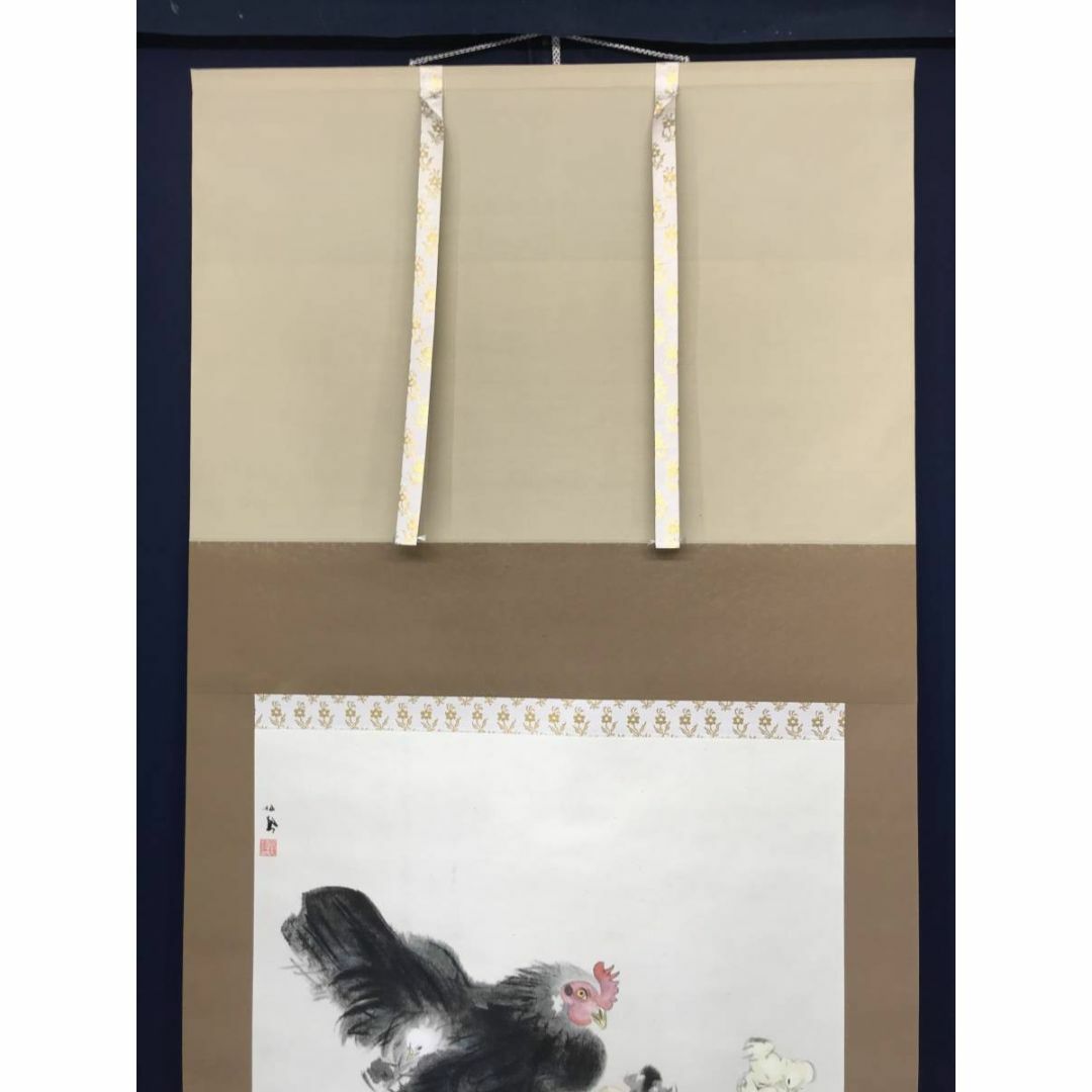 複製】竹内栖鳳/雛鶏図/鶏図/チャボ図/横物/工芸品/掛軸☆宝船☆AC-264