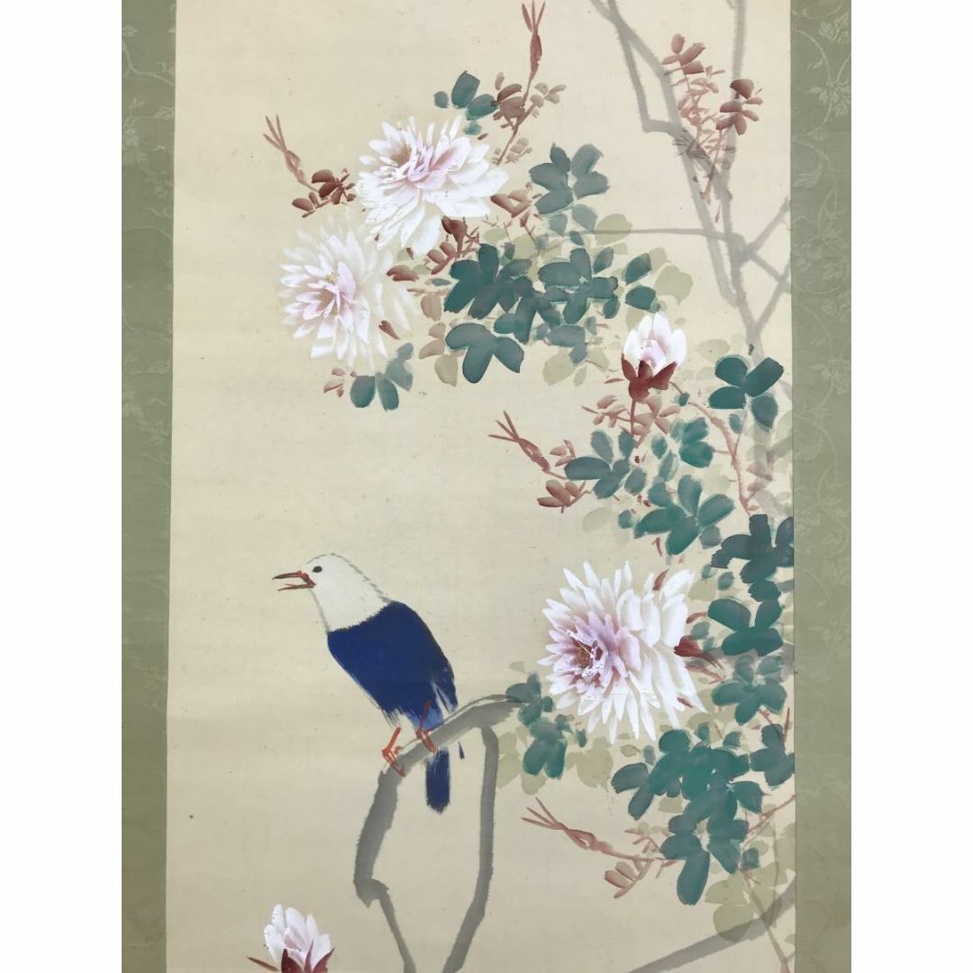 真作/若林松渓/月季花小禽図/ゲッキカ/花図/花鳥図/掛軸☆宝船☆AE-123