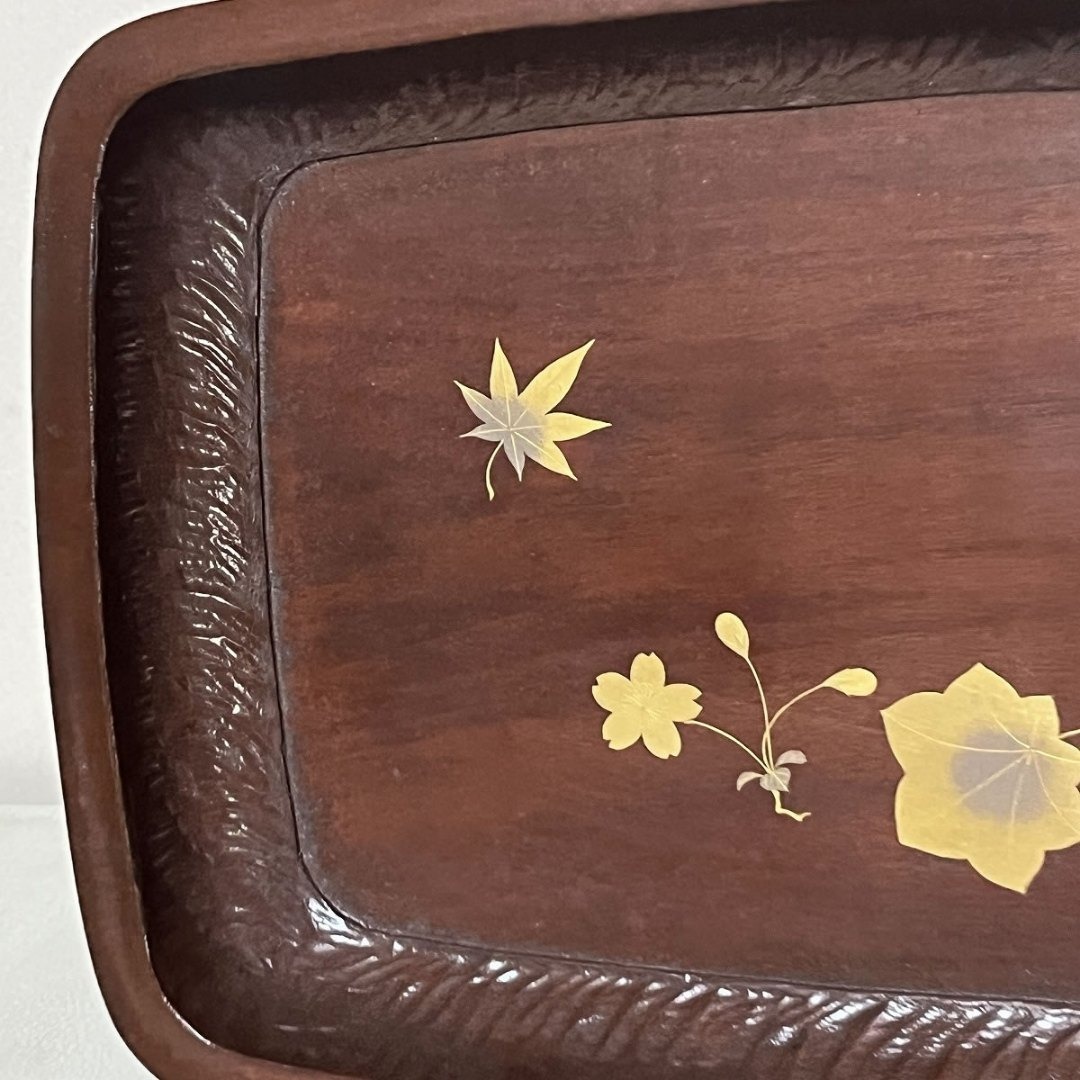 川端近左 蒔絵 煎茶盆 共箱 角盆 茶道具 煎茶道具 【k3496】