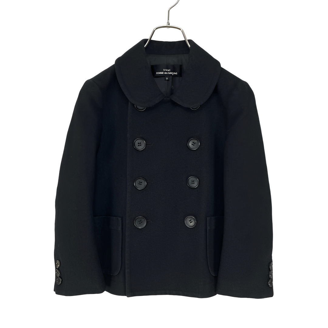 トリココムデギャルソン 16AW ウールコットン 丸襟 ダブルコート 黒S