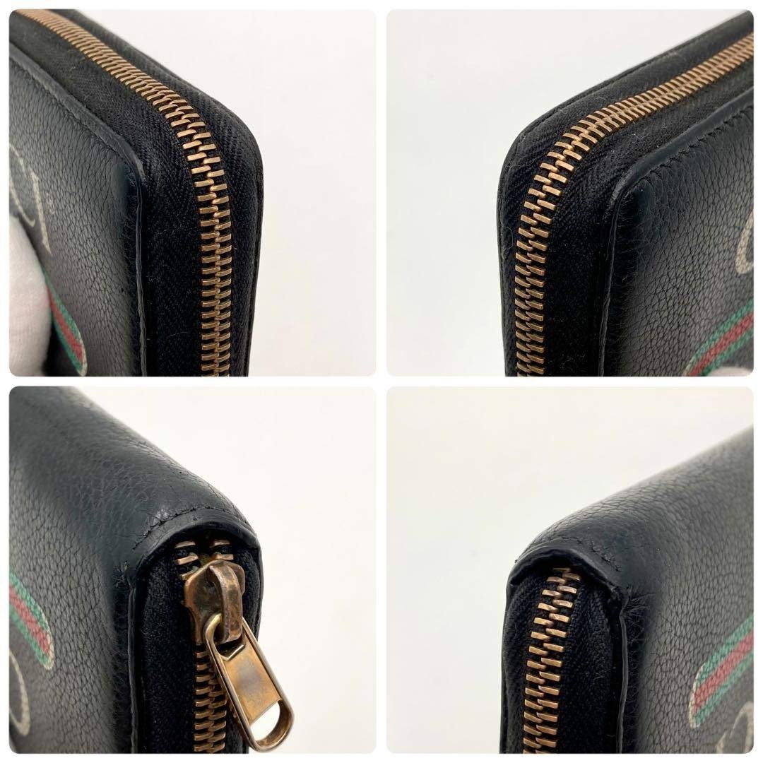 GUCCI - レア！美品✨GUCCI 長財布 ラウンドジップ 黒 レザー ロゴ