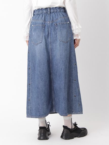 ドレープデニム サイドストーンモチーフロングスカート（ロング