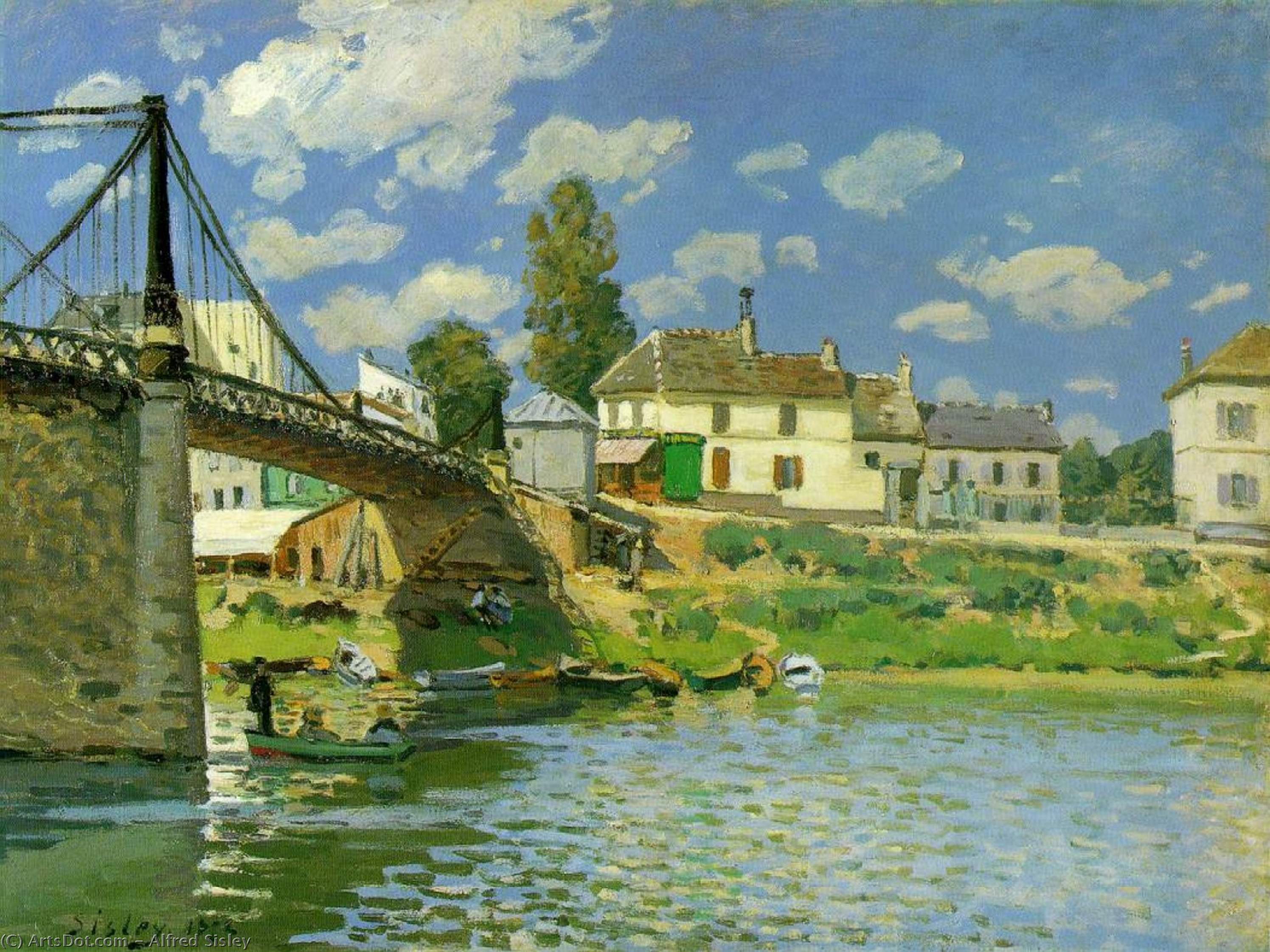 Villeneuve la Garenneの橋 - - - Alfred Sisley | WikiOO.org - 百科事典