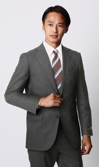 HILTON 洋服の青山 グレー無地パンツスーツ サイズ上11号下13号 HILTON