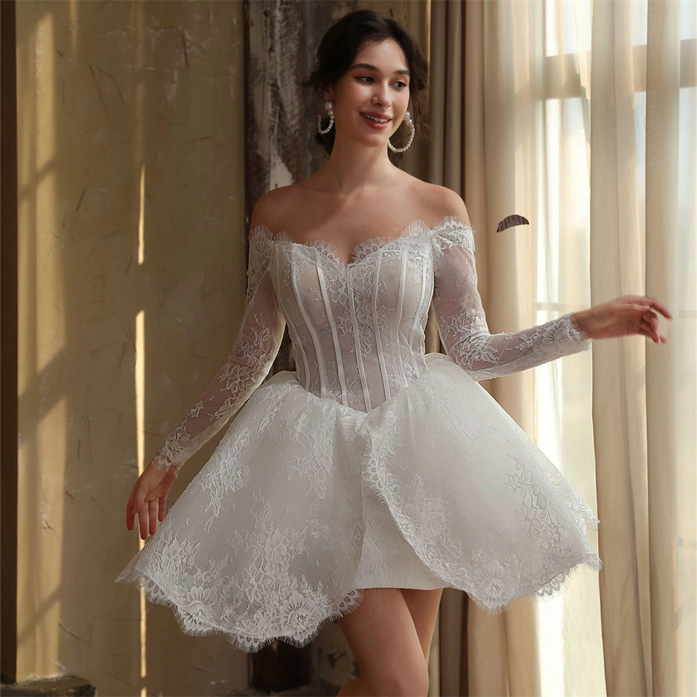 ショートレースエンゲージメントウェディングドレス - Yiaibridal