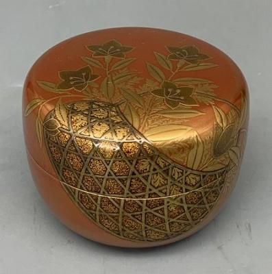 茶道具 朱金平棗 花籠蒔絵 内梨地、 輪島塗師 伝統工芸 技術保存作家