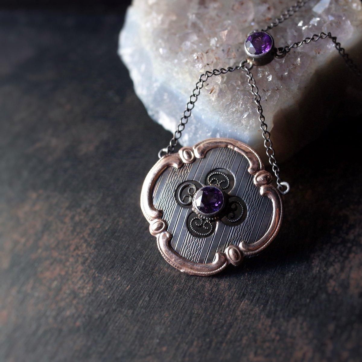 1930's Art Nouveau 9K Silver Amethyst Necklace（1930年代 アール