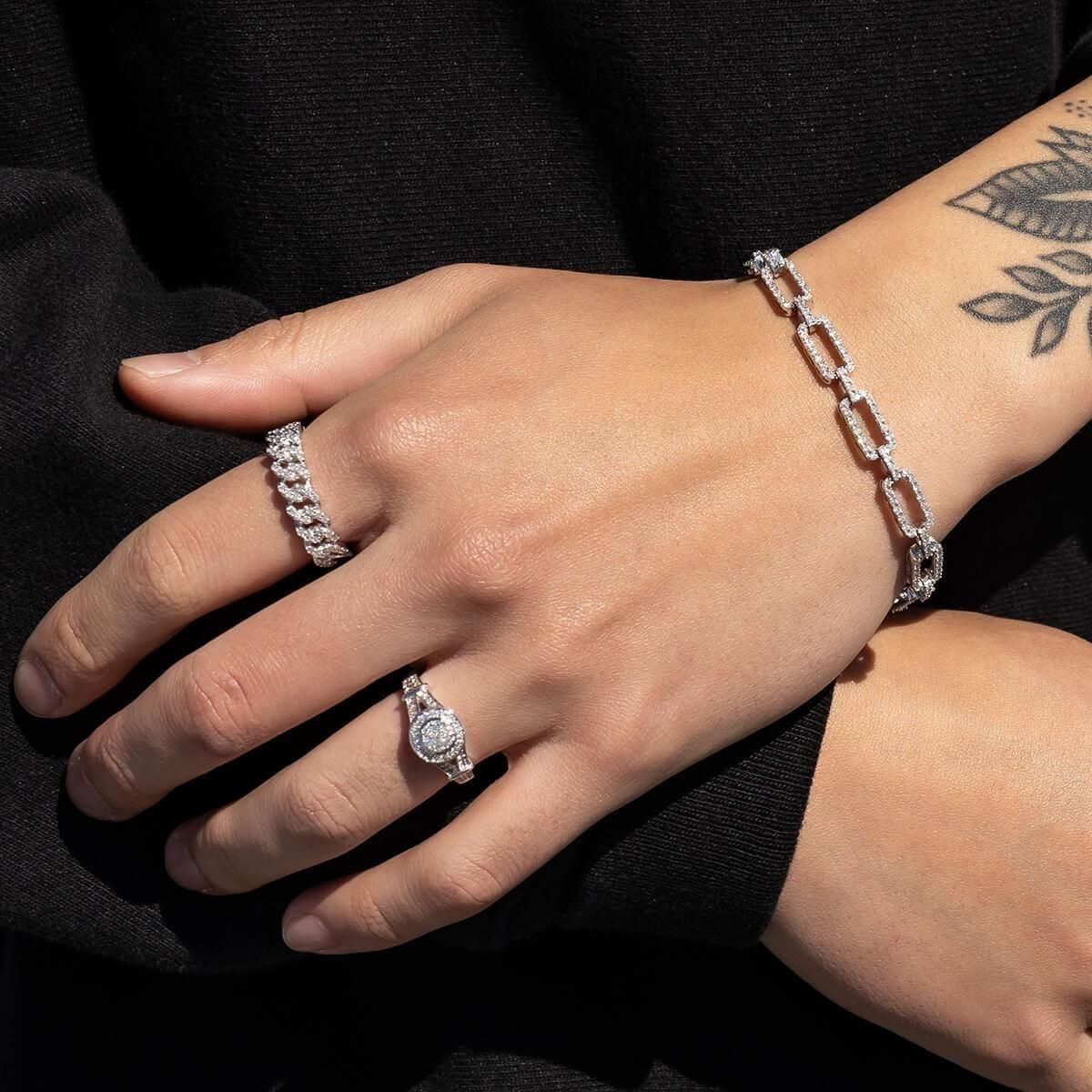 ダイヤモンド 14K ホワイトゴールド ペーパークリップブレスレット 幅