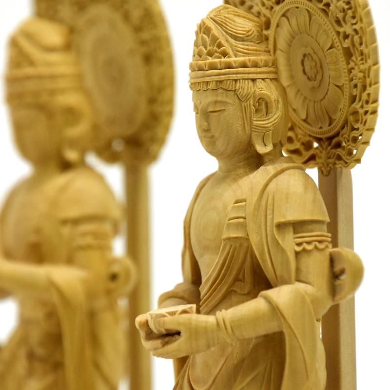 木彫り仏像 【観音菩薩・勢至菩薩セット】 立3.0寸 二体セット