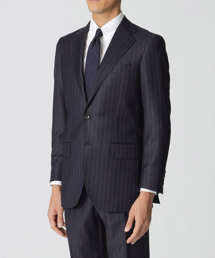 BAKER MODEL」ウール・シルク・カシミヤ三者混ピンストライプ柄スーツ