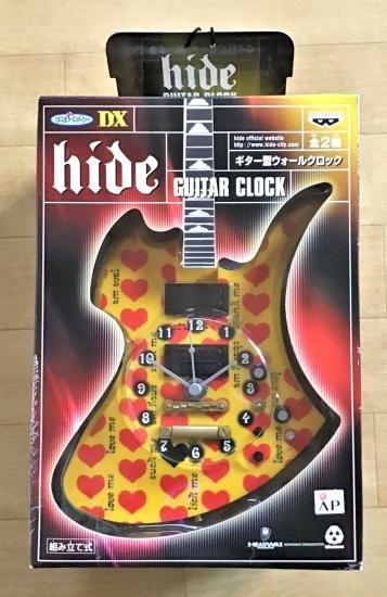 hide ギター型・ウォール・クロック イエローハート 壁掛け時計：全長