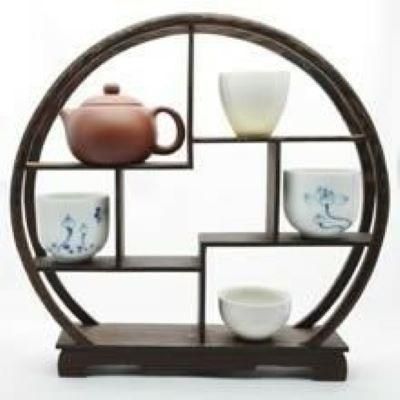 木製 中国茶器棚 丸型／三列二段／壺型 【趣味彩十】
