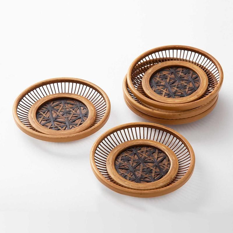 駿河竹千筋細工 茶托 細 漆塗 5枚組 - いい日になりますように