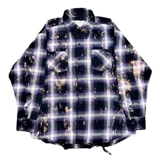 Rafu Bleached & Damaged shirt - PURPLE | ブリーチ ダメージ加工