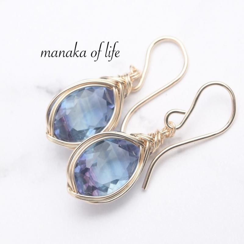 バイカラーフローライト ピアス ワイヤーラッピング 14kgf 天然石