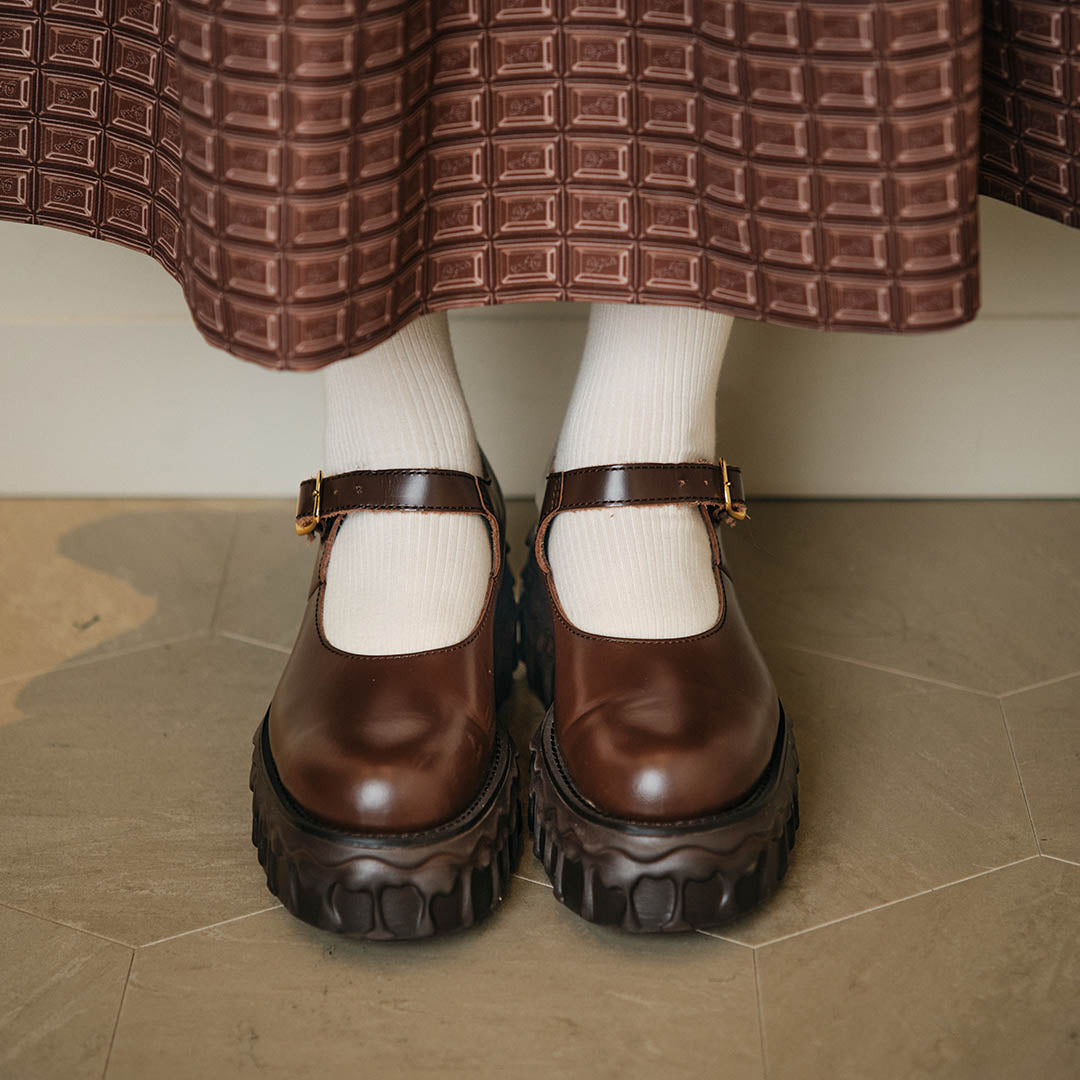 Melting Chocolate Leather Mary Jane (Brown)【Japan Jewelry