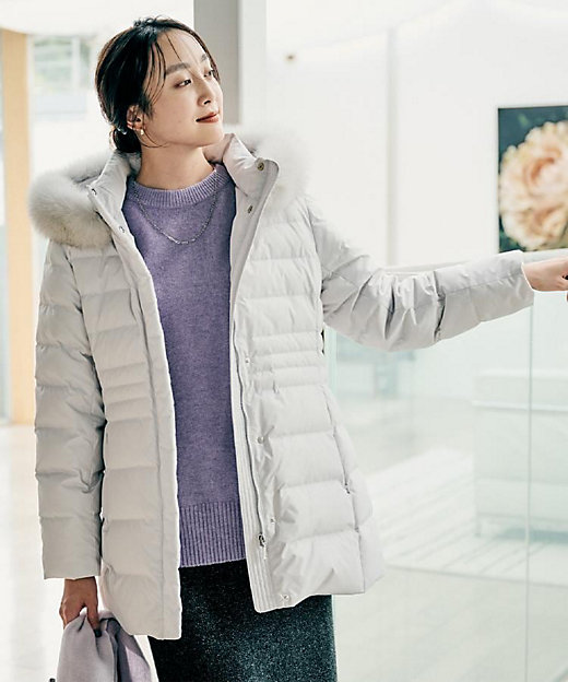 はっ水機能／フード取り外し可】ミディダウンコート