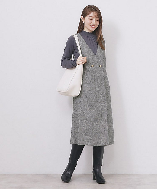 ラップ風ツイードジャンスカ【洗濯機OK／防シワ