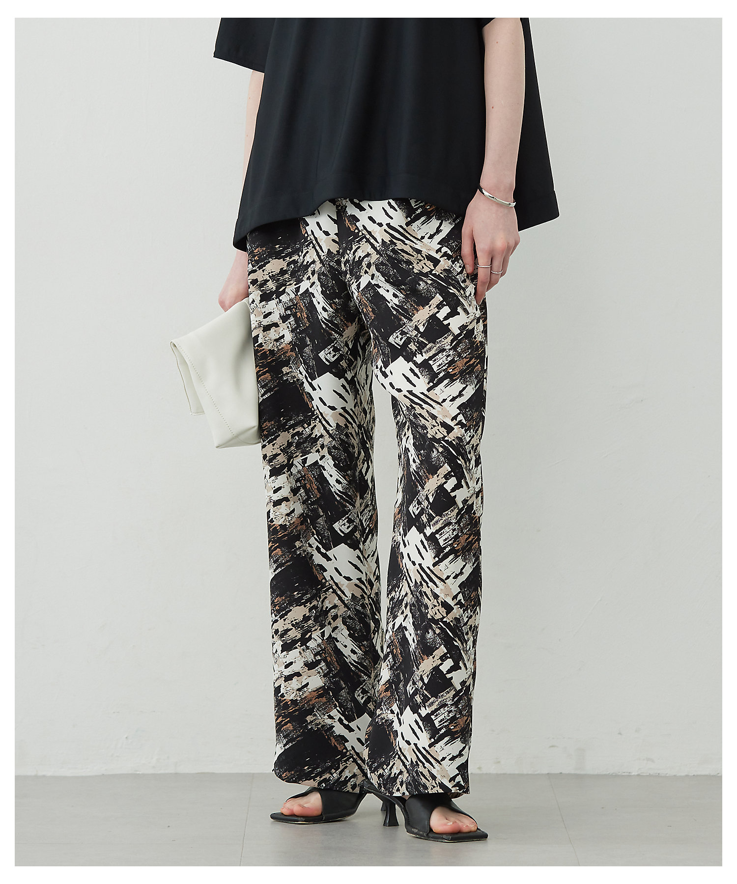 洗える】 ブラッシュプリント ワイドパンツ（PRCYGM6450