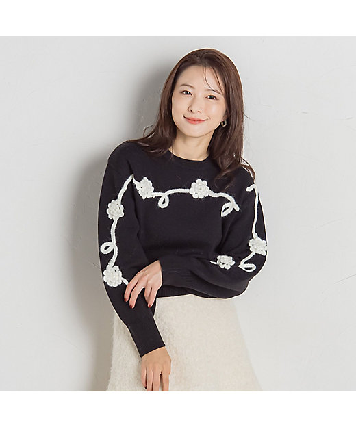 フラワーモチーフニットプルオーバー≪手洗い可能≫ | QUEENS COURT