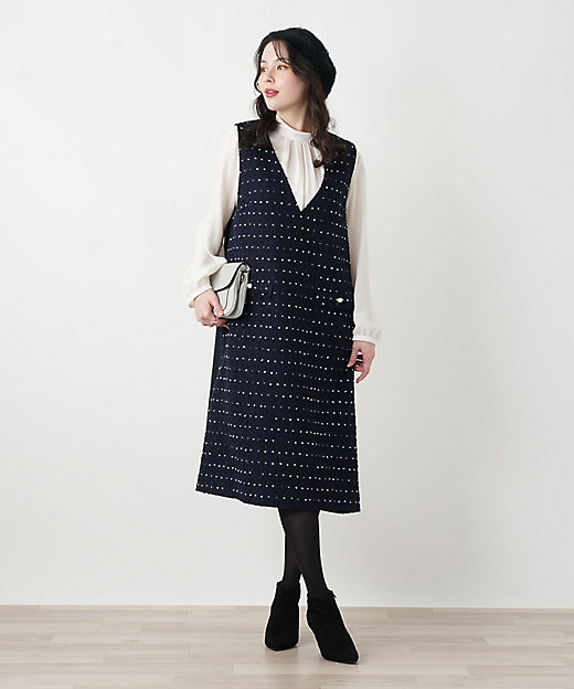 店舗人気】ドットツイードジャンパースカート【セレモニー