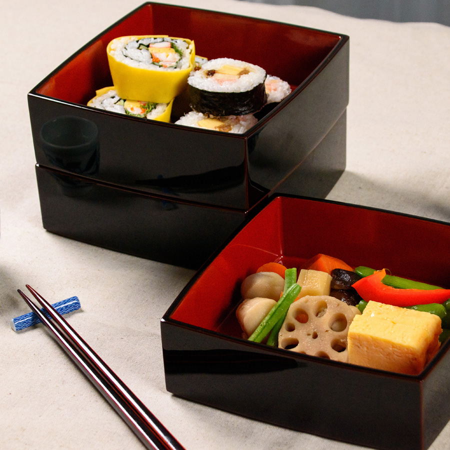 胴張三段重箱 溜内朱 6.5寸 木製 漆塗りお重箱 漆器の井助