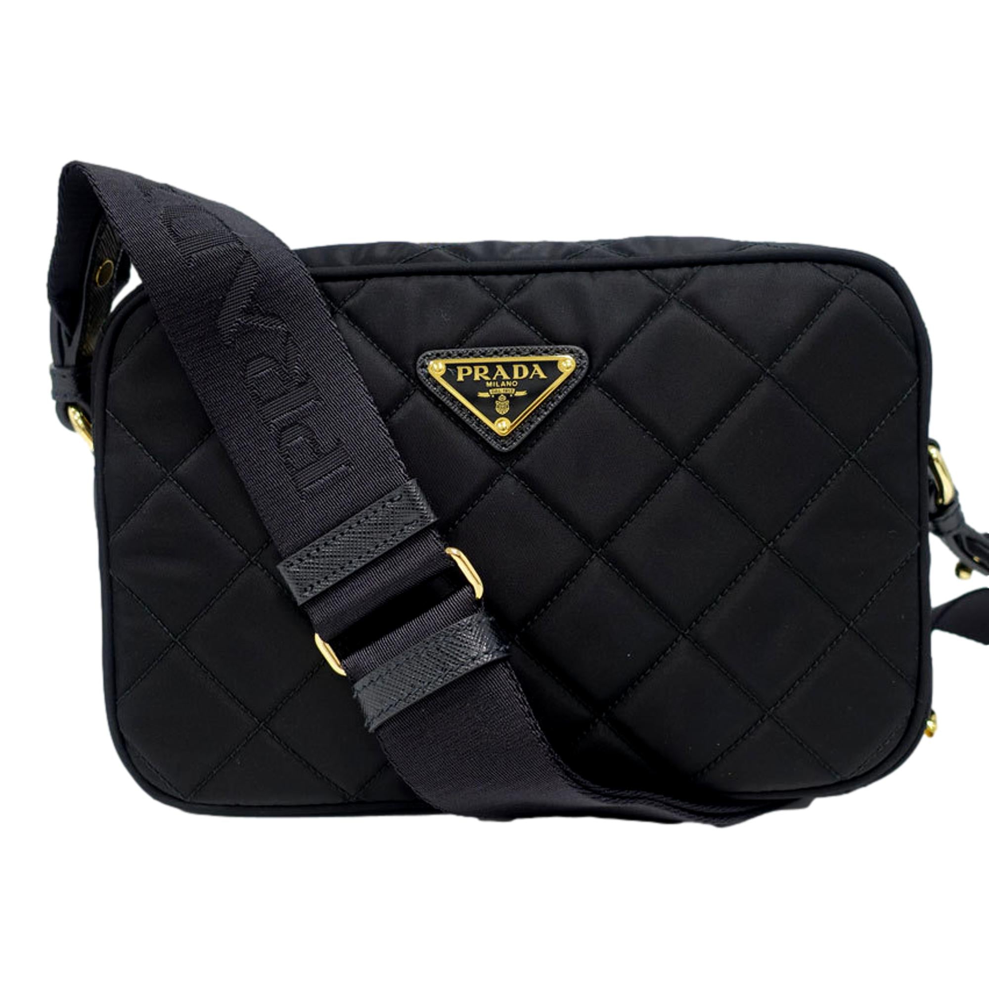 Prada Tessuto Black Quilted Nylon Triangle Logo Camera Crossbody