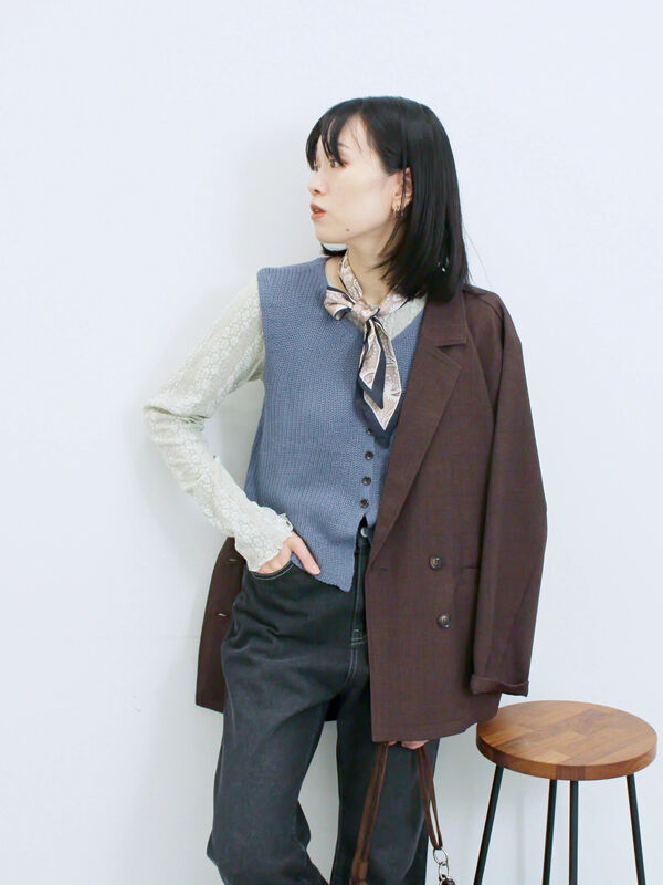 セール】 バンダナ付きニットベスト（ブラウン/ブルー/キナリ/トップス