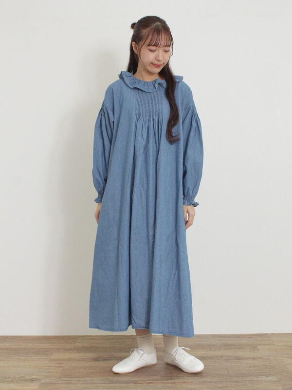 セール】 【kazumi×Samansa Mos2】フリルカラーワンピース（ブラック