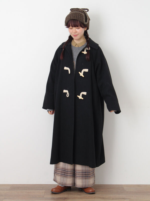 セール】 [タスマニアウール]2WAY襟ロングコート（ブラック/ボルドー