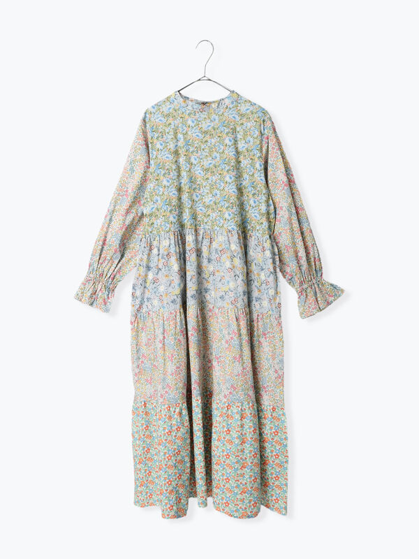 セール】 【LIBERTY】パッチワーク切替ワンピース（イエロー/ブルー