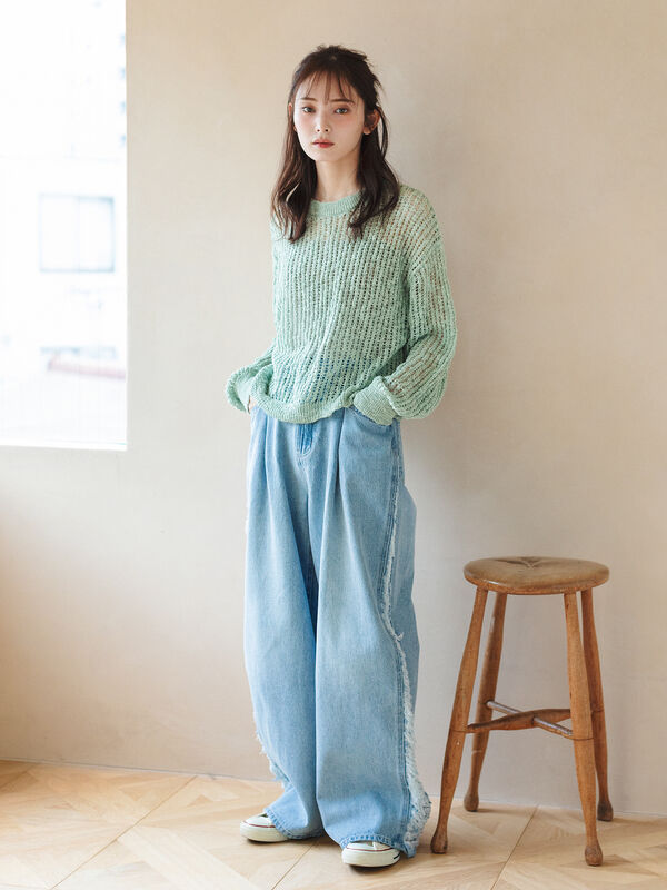 セール】 ダメージデニムパンツ（サックスブルー/ブルー/ボトムス