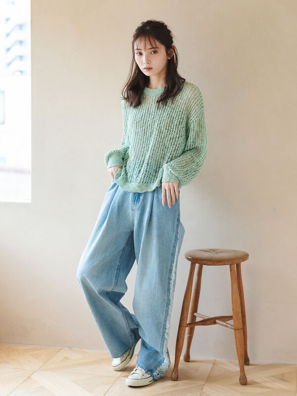 セール】 ダメージデニムパンツ（サックスブルー/ブルー/ボトムス