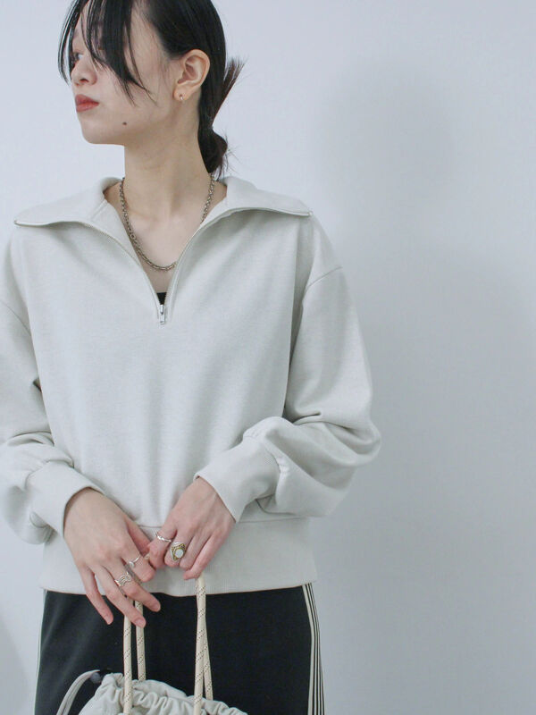 ラメ裏毛ハーフジッププルオーバー（トップス/カットソー）【セール