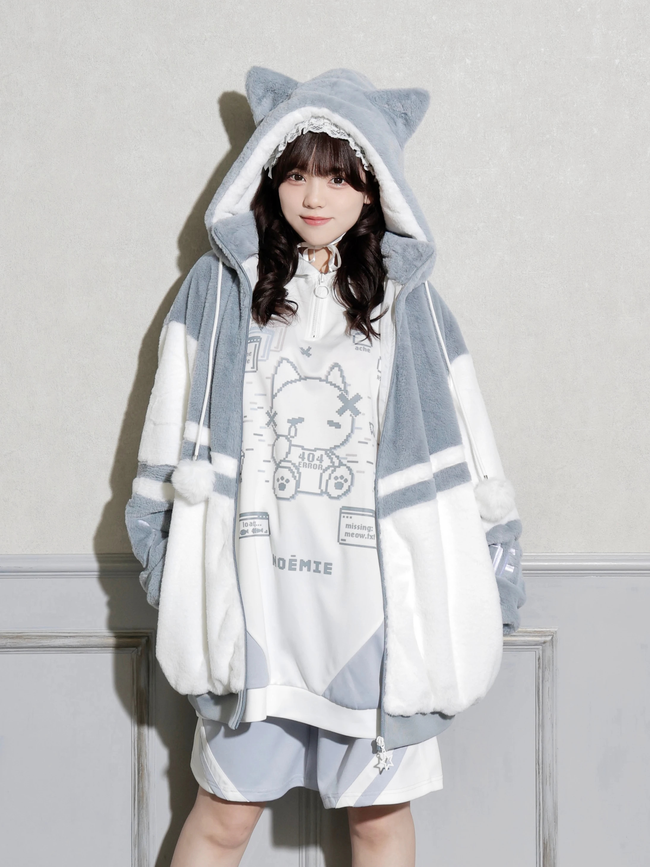 ねこ耳お星さまぽんぽんユニセックスファーブルゾン（ブルゾン｜ピンク